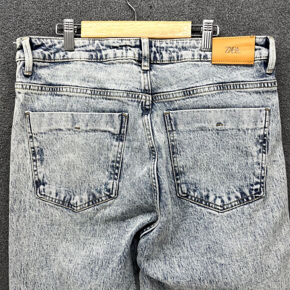 Zara Jeans Womens 10 High Rise Wide Leg Button Fly Raw Hem Light Wash Denim Flaw - Picture 14 of 16